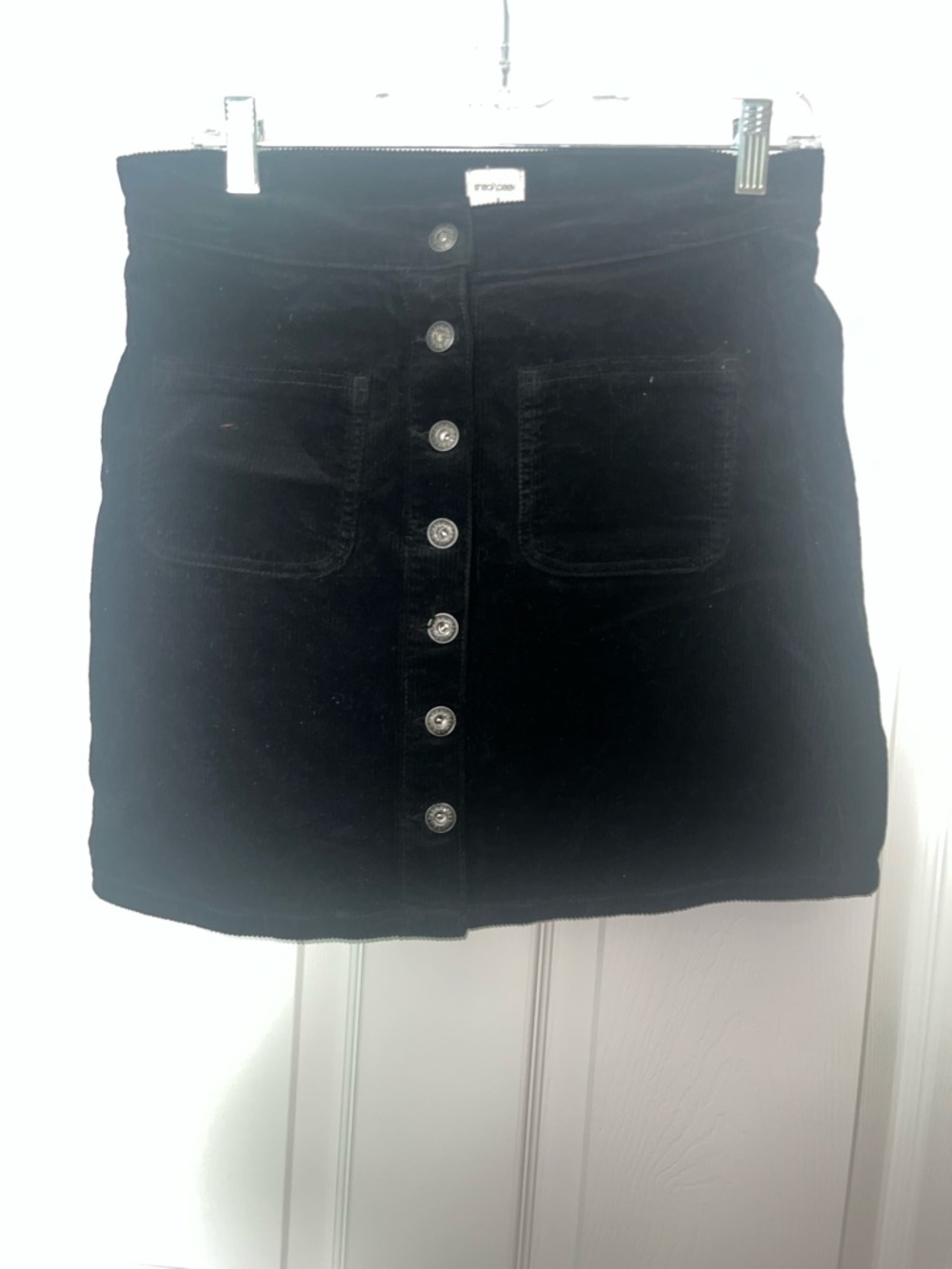 Sneak Peek Black Button-Front Corduroy Mini Skirt